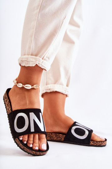 Modello classico Modello audace Infradito con scritta Bahari nera e argento