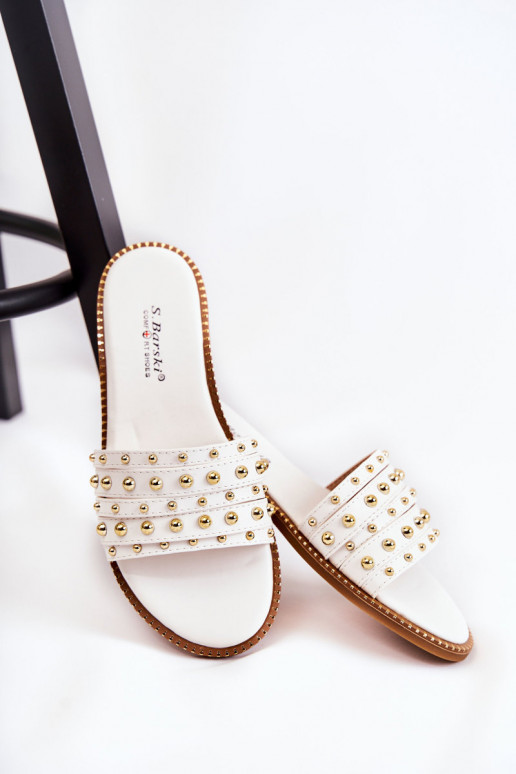 Pantofole in pelle con ornamenti in colore bianco Brien