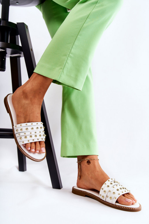 Pantofole in pelle con ornamenti in colore bianco Brien