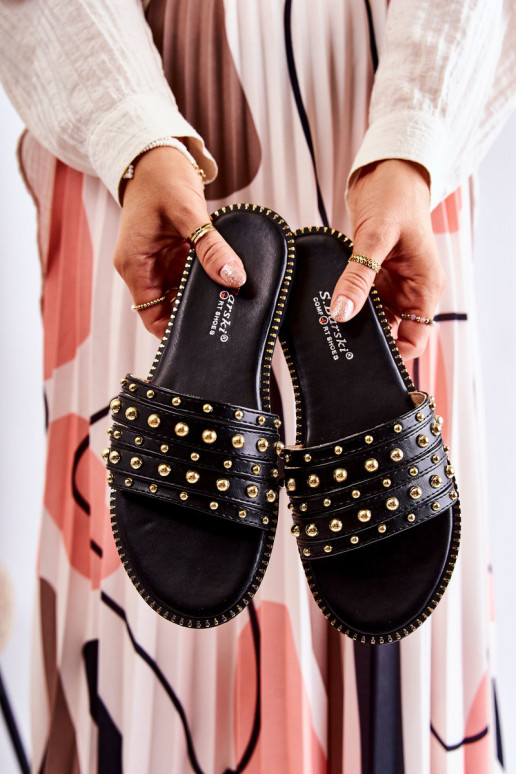 Pantofole in pelle con ornamenti in colore nero Brien