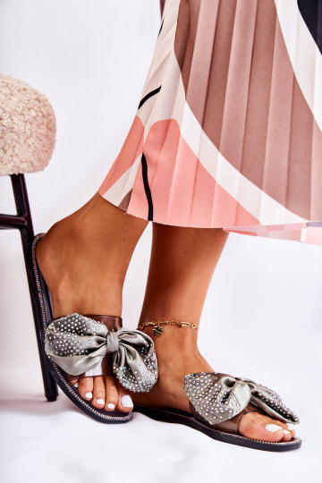 Eleganti ciabatte in gomma con nastri Meriden nera e grigia