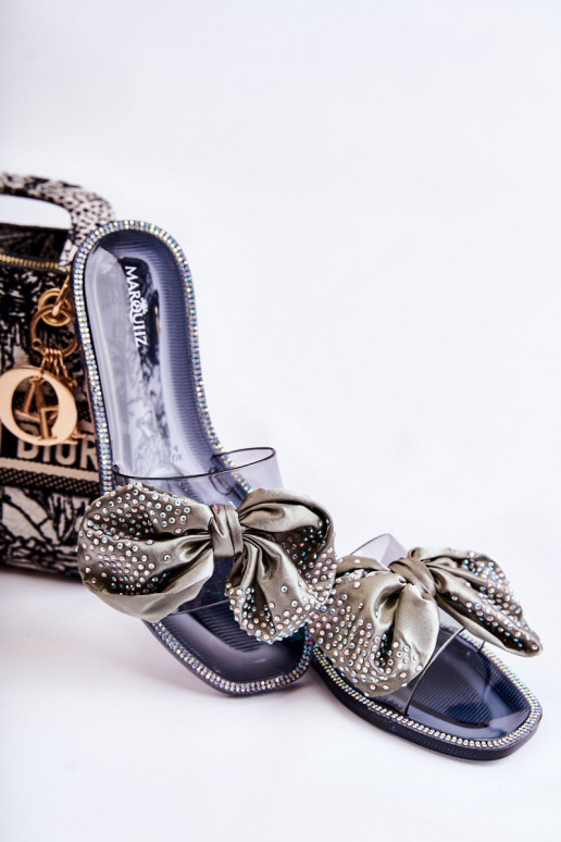 Eleganti ciabatte in gomma con nastri Meriden nera e grigia Eleganti ciabatte in gomma con nastri Meriden nera e grigia