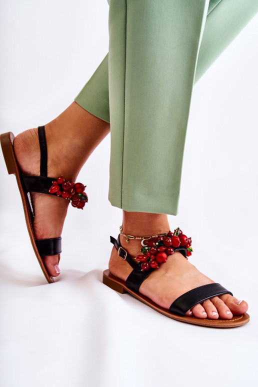 sandali alla moda con perline in colore nero Hally