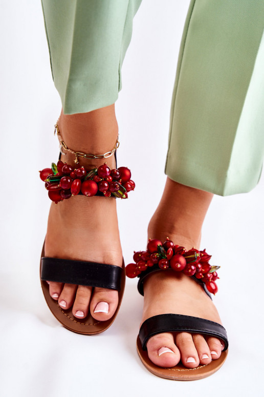 sandali alla moda con perline in colore nero Hally
