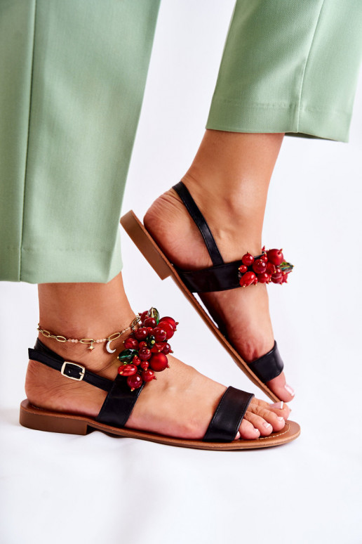 sandali alla moda con perline in colore nero Hally