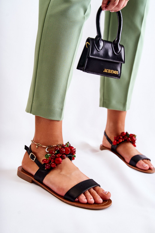 sandali alla moda con perline in colore nero Hally