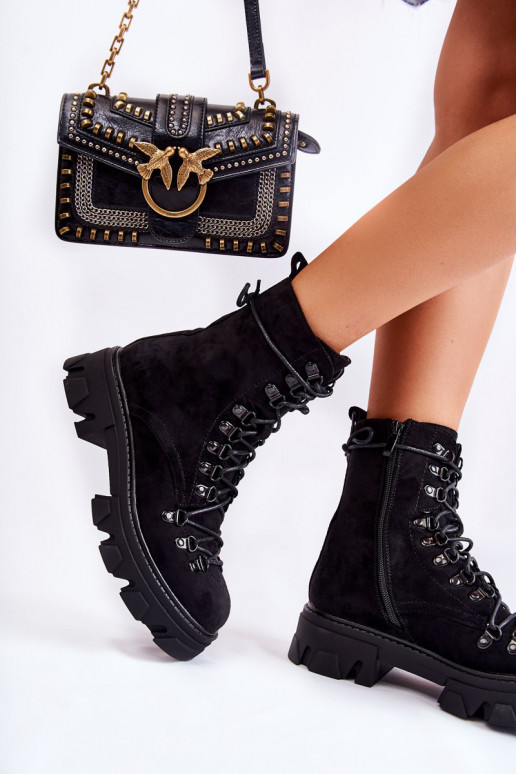 stivali grossi in pelle scamosciata riscaldata con cinturini in Pierro nero