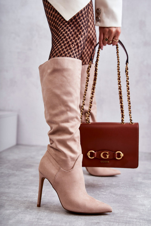 Stivali lunghi Ameya in pelle scamosciata modello classico con tacco sottile in colore beige