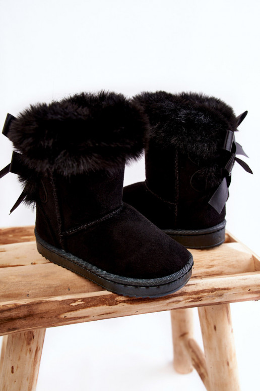 Calde scarpe per bambini con stivali da neve con nastri in colore nero Funky Calde scarpe per bambini con stivali da neve con nastri in colore nero Funky