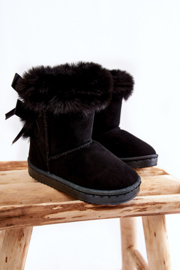 Calde scarpe per bambini con stivali da neve con nastri in colore nero Funky 2