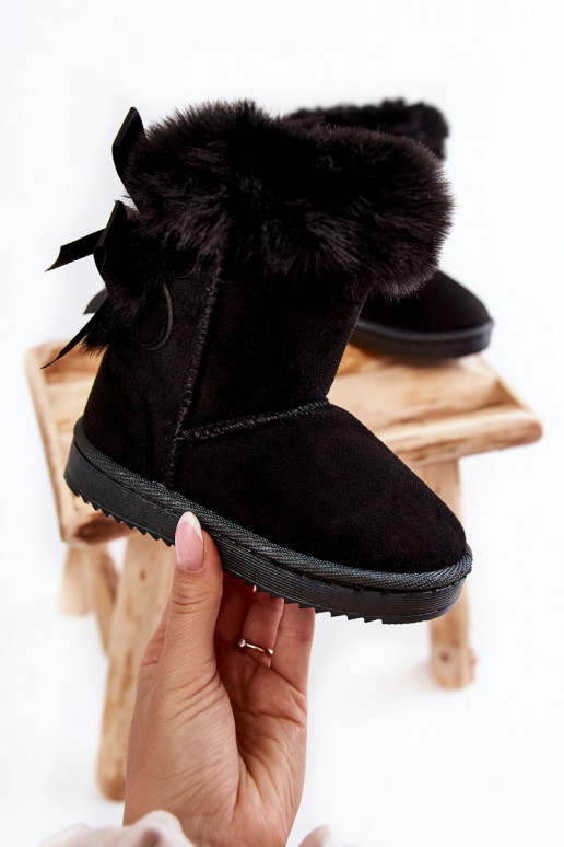 Calde scarpe per bambini con stivali da neve con nastri in colore nero Funky Calde scarpe per bambini con stivali da neve con nastri in colore nero Funky