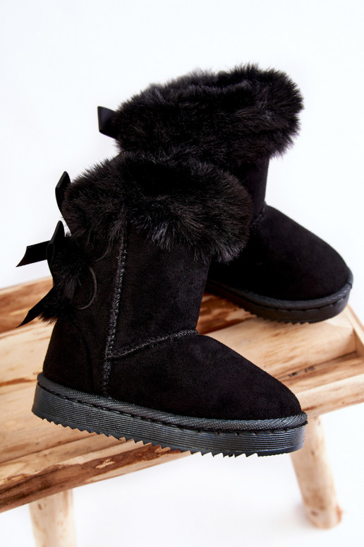 Calde scarpe per bambini con stivali da neve con nastri in colore nero Funky Calde scarpe per bambini con stivali da neve con nastri in colore nero Funky