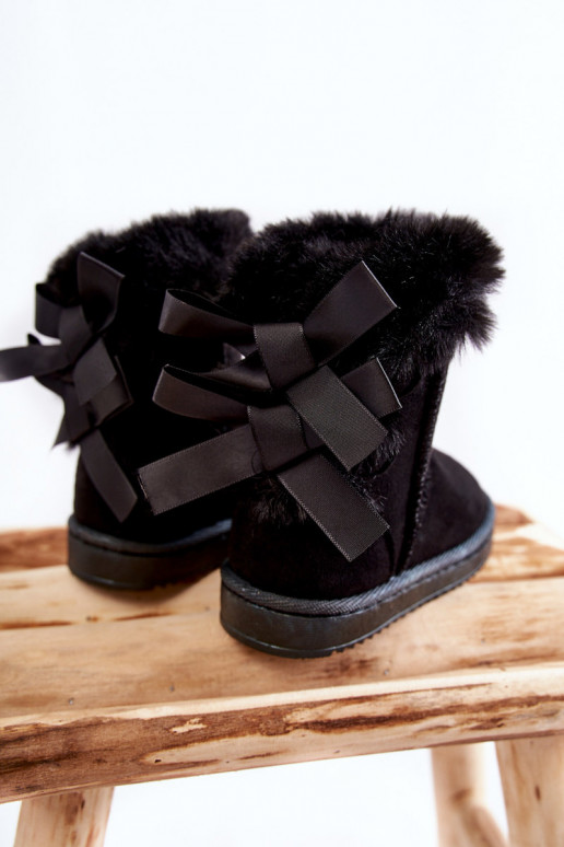 Calde scarpe per bambini con stivali da neve con nastri in colore nero Funky Calde scarpe per bambini con stivali da neve con nastri in colore nero Funky