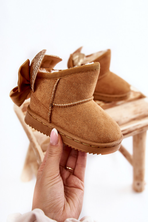 Doposci riscaldati per bambini con nastri in colore marrone Meriva Doposci riscaldati per bambini con nastri in colore marrone Meriva