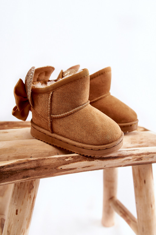 Doposci riscaldati per bambini con nastri in colore marrone Meriva Doposci riscaldati per bambini con nastri in colore marrone Meriva