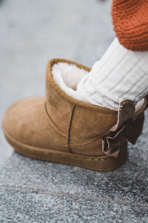 Doposci riscaldati per bambini con nastri in colore marrone Meriva Doposci riscaldati per bambini con nastri in colore marrone Meriva