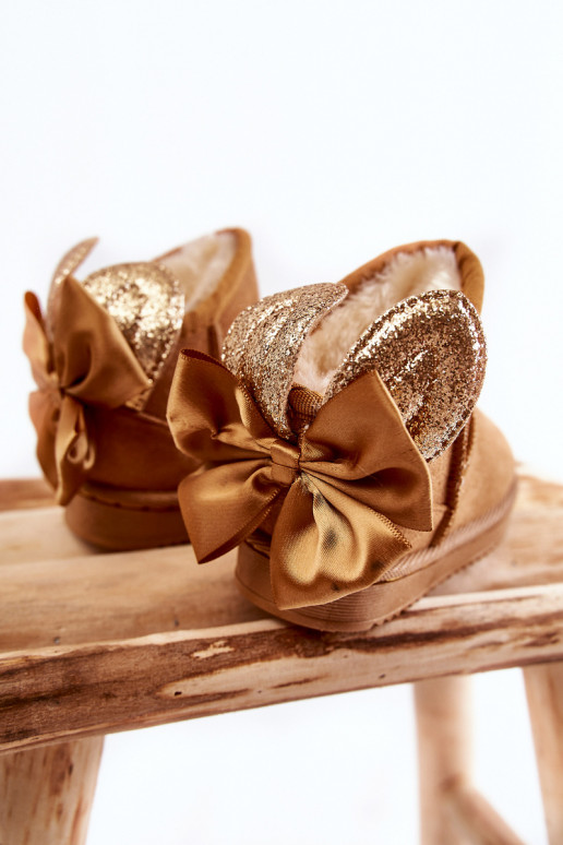 Doposci riscaldati per bambini con nastri in colore marrone Meriva Doposci riscaldati per bambini con nastri in colore marrone Meriva