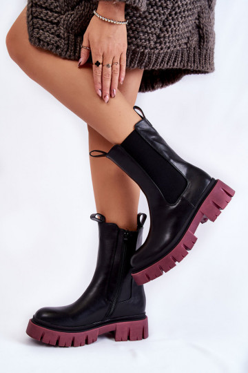 stivali con plateau Aliana nera e bordeaux 2