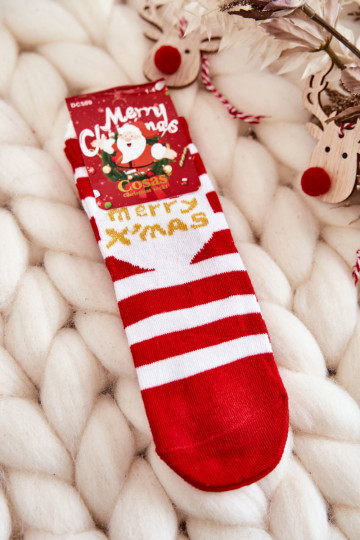 Calzini natalizi per bambini con strisce Cosas Colore bianco-rosso