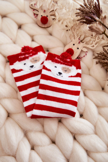 Calzini a righe con cuccioli Colore bianco-rosso