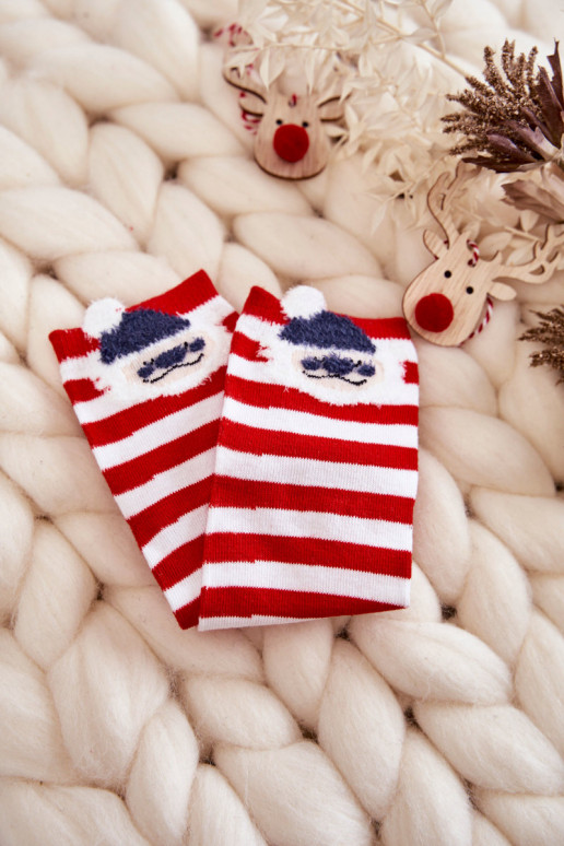 Calzini a righe Con Babbo Natale Colori bianco-rosso
