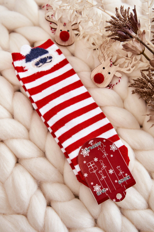 Calzini a righe Con Babbo Natale Colori bianco-rosso