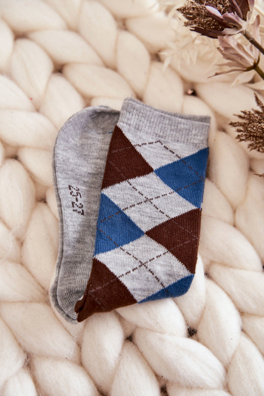 Calzini lunghi con fantasia a quadri 5 pz. Colori differenti