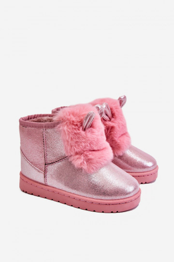 Doposci per bambini riscaldati con pelliccia all'interno con orecchie rosa Betty