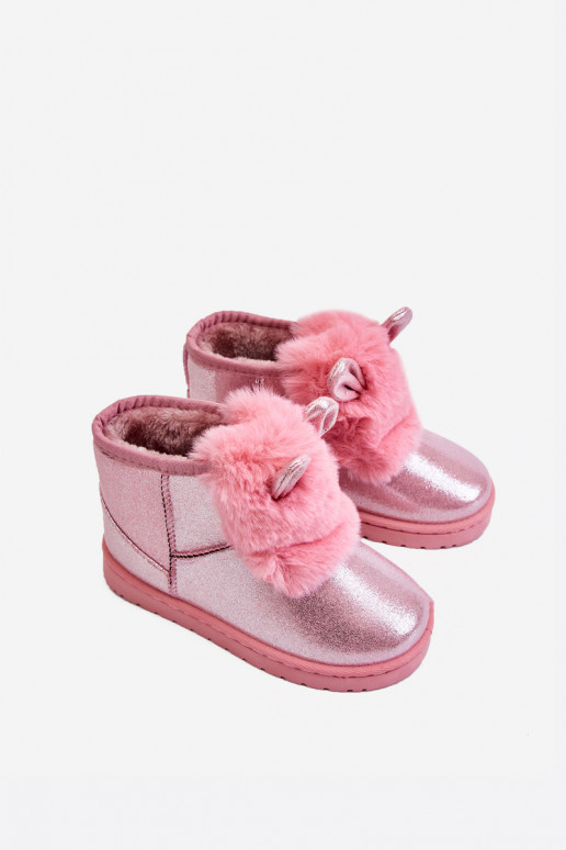 Doposci per bambini riscaldati con pelliccia all'interno con orecchie rosa Betty Doposci per bambini riscaldati con pelliccia all'interno con orecchie rosa Betty