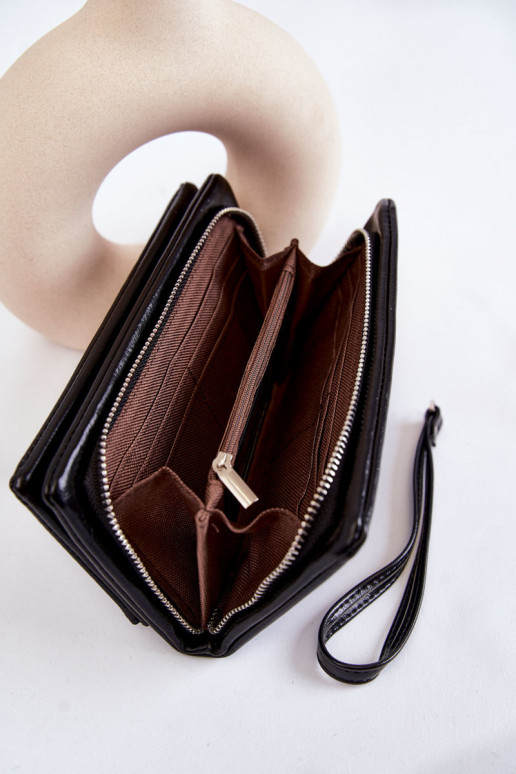 Portafoglio grande da donna in pelle di colore nero Shinness Portafoglio grande da donna in pelle di colore nero Shinness