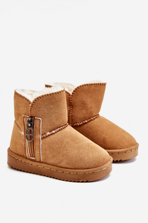 Doposci per bambini di colore marrone Catellie, riscaldati con un modello resistente Doposci per bambini di colore marrone Catellie, riscaldati con un modello resistente