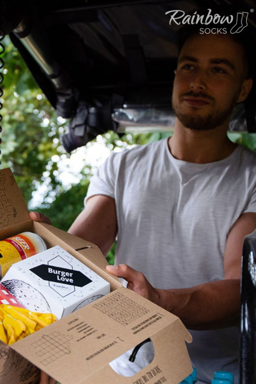 Calzini colorati in scatola Calzini pasto Box Burger 5 Par