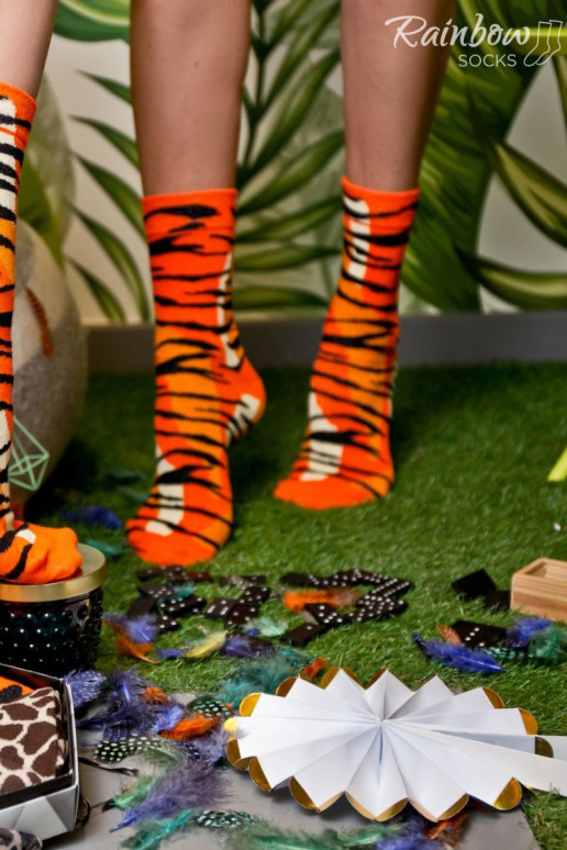 Calzini colorati in una scatola con motivi di animali selvatici, 3 paia