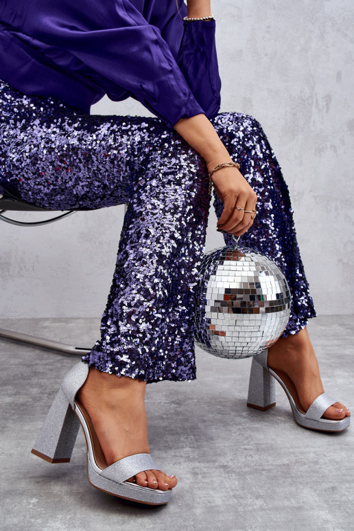 Sandali scintillanti con tacco largo in Calmi argento