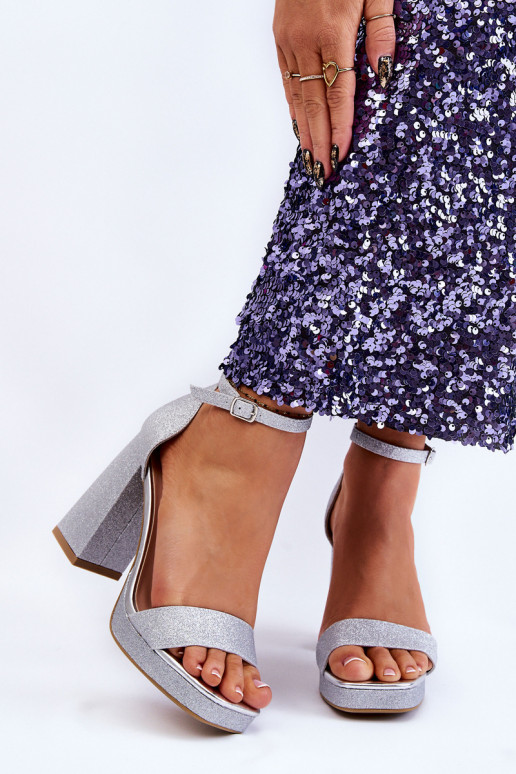 Sandali scintillanti con tacco largo in Calmi argento