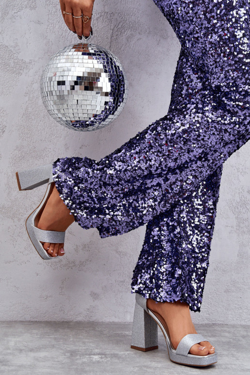 Sandali scintillanti con tacco largo in Calmi argento