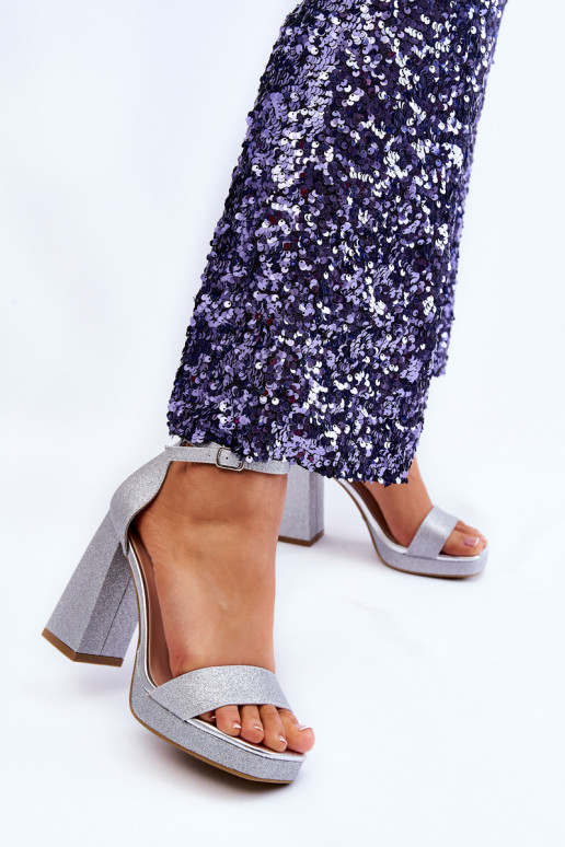 Sandali scintillanti con tacco largo in Calmi argento