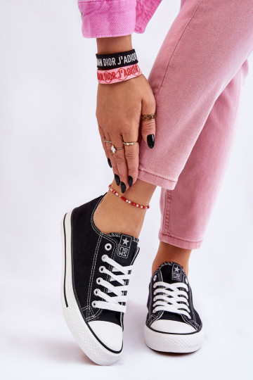 Scarpe per il tempo libero modello classico di colore nero con suola bianca Ecoma 2