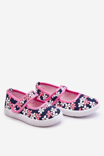 Ballerine per bambini con motivi floreali nel colore blu-rosa Noah