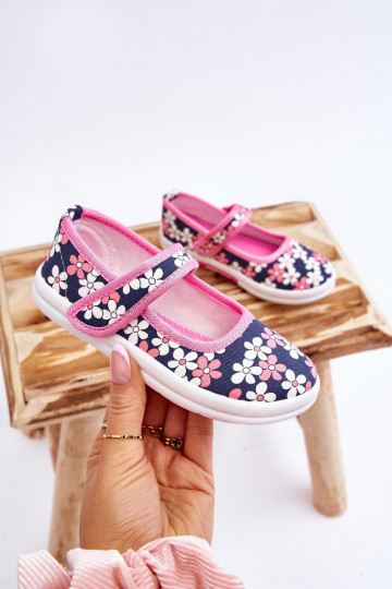 Ballerine per bambini con motivi floreali nel colore blu-rosa Noah 2