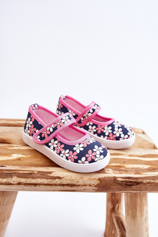 Ballerine per bambini con motivi floreali nel colore blu-rosa Noah