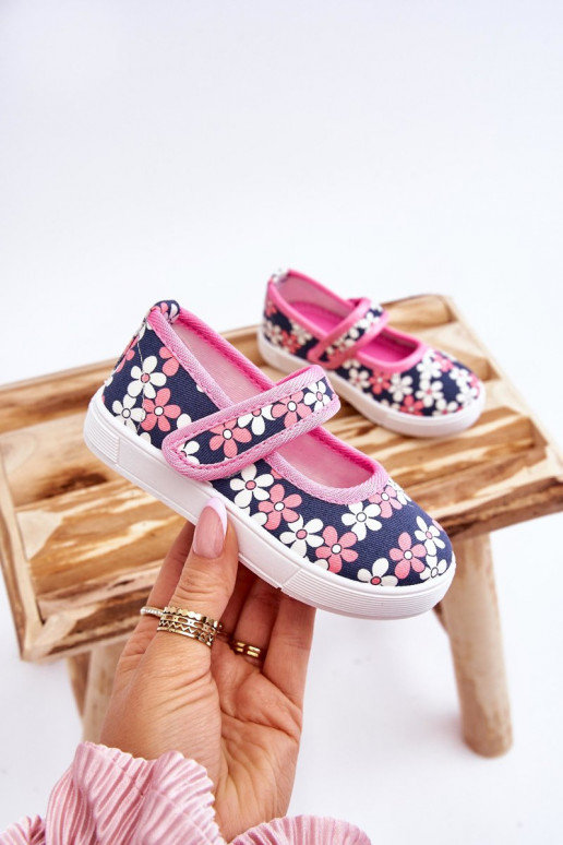 Ballerine per bambini con motivi floreali nel colore blu-rosa Noah