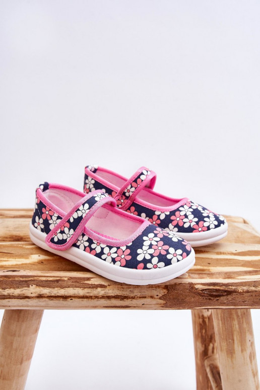 Ballerine per bambini con motivi floreali nel colore blu-rosa Noah