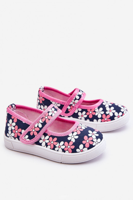 Ballerine per bambini con motivi floreali nel colore blu-rosa Noah