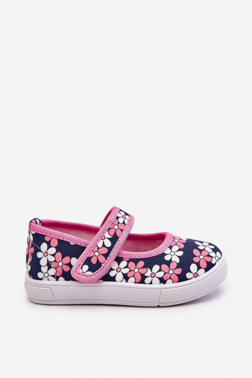 Ballerine per bambini con motivi floreali nel colore blu-rosa Noah