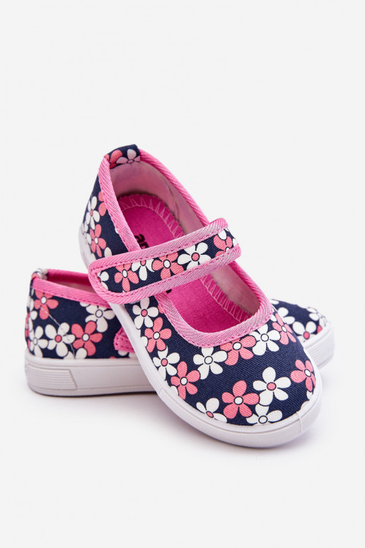 Ballerine per bambini con motivi floreali nel colore blu-rosa Noah