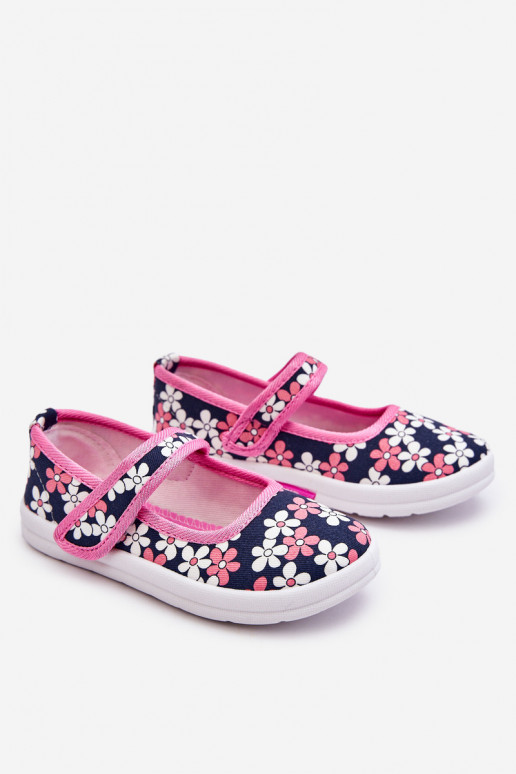 Ballerine per bambini con motivi floreali nel colore blu-rosa Noah