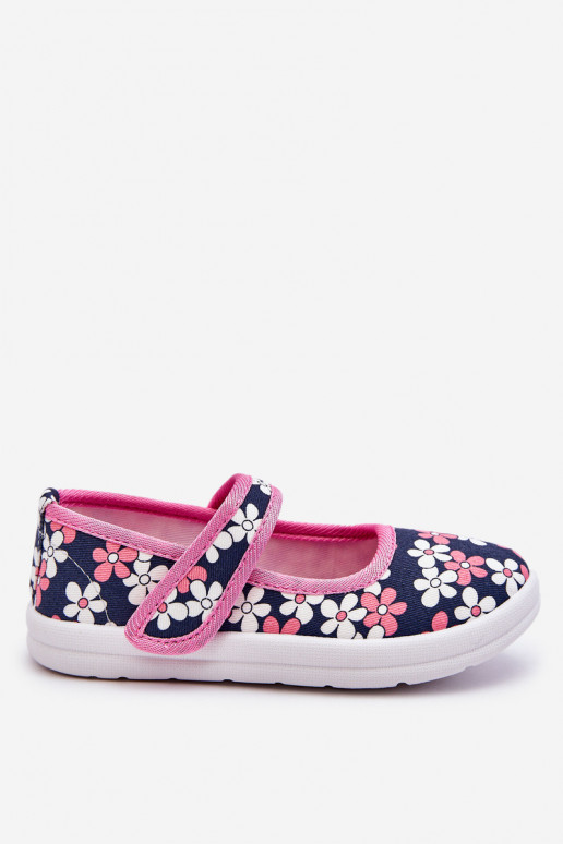 Ballerine per bambini con motivi floreali nel colore blu-rosa Noah