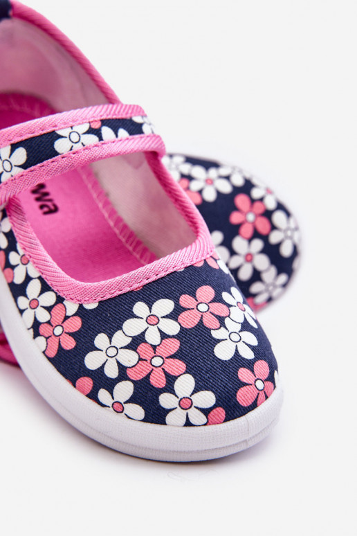 Ballerine per bambini con motivi floreali nel colore blu-rosa Noah