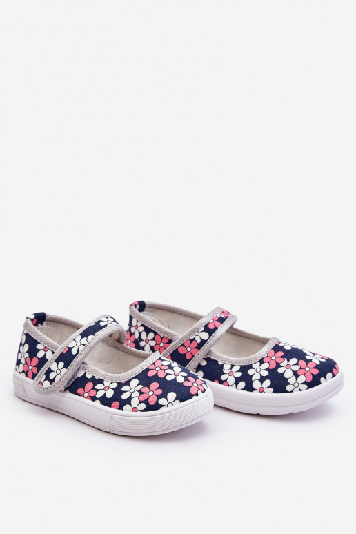 Ballerine per bambini con motivi floreali nel colore blu-grigio Noah